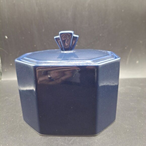 Vintage Daniel Hechter Navy Octagonal Ceramic Sugar Bowl Dresser Container - Picture 3 of 7